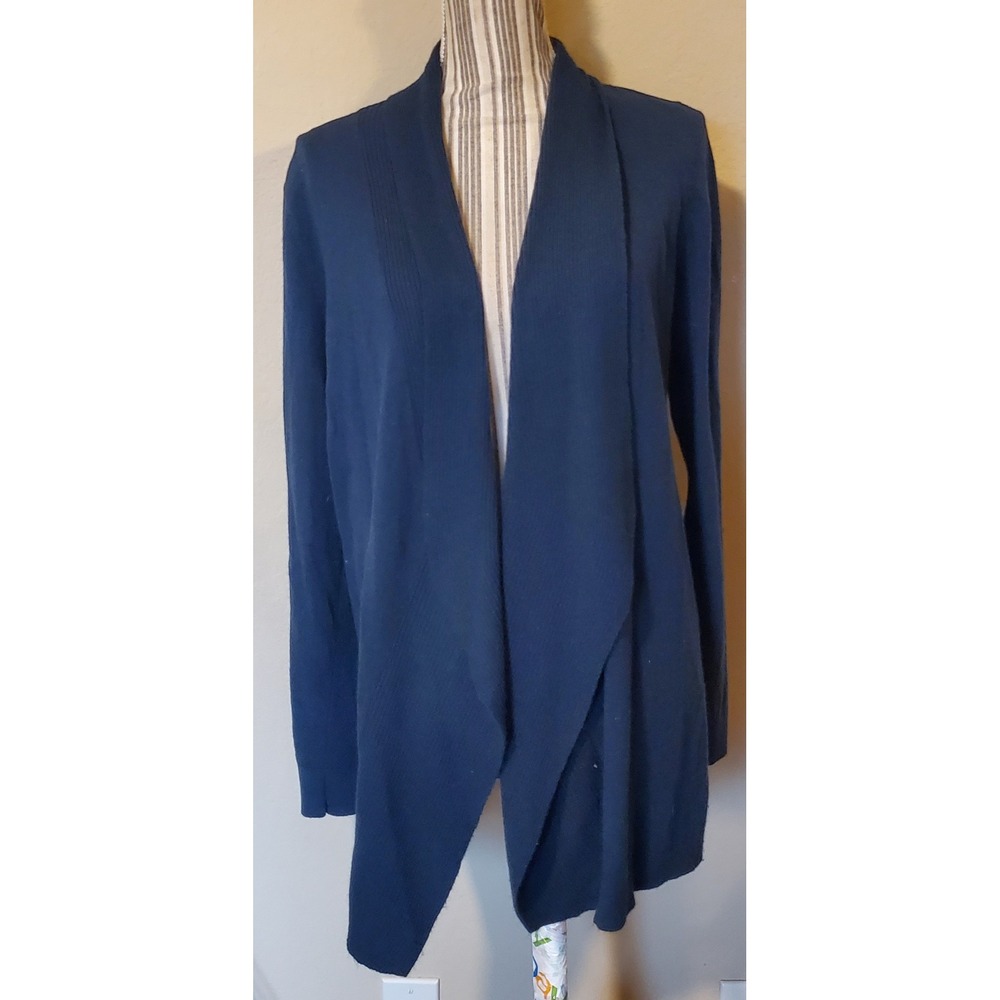 Loft Womens Medium Very Dark Teal Wool Blend Open Front Shawl Cardigan Sweater